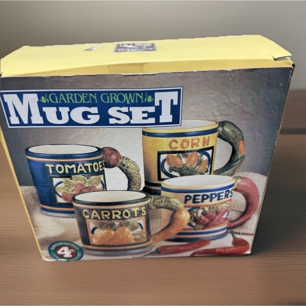 4 Vintage 3-D Graphics, Ceramic Coffee Mug Houston Harvest Vegetable Garden NOS